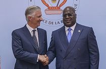 Le roi Philippe de Belgique (à g.) avec le président de la RD Congo Félix Tshisekedi - Kinshasa, le 08/06/2022
