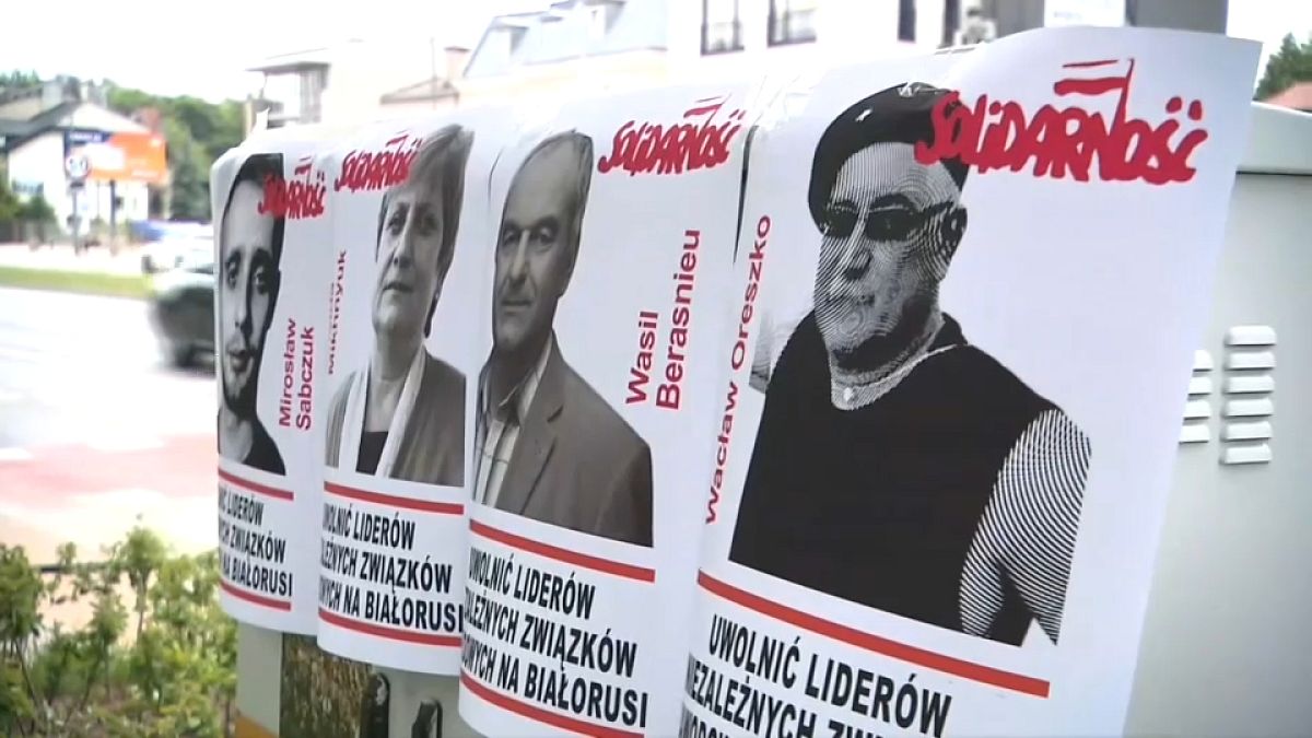 Пикет профсоюзных активистов у посольства Беларуси в Варшаве