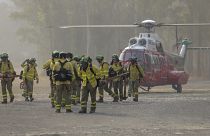 Un equipo de bomberos camina por la zona de un incendio forestal en Pujerra, Málaga, el jueves 9 de junio de 2022.