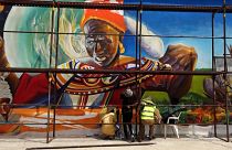 Un détail de la fresque murale de Cotonou