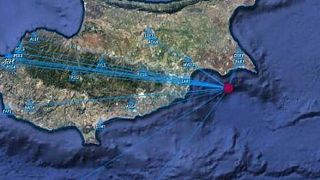 Χάρτης με το επίκεντρο της σεισμικής δόνησης στην Κύπρο