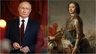 Vladimir Putin, left, and Peter the Great, right.