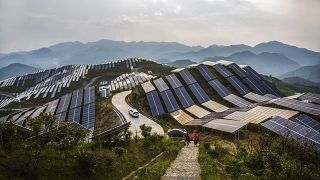 الألواح الشمسية في محطة للطاقة الكهروضوئية في مقاطعة سونغشي بمقاطعة فوجيان جنوب شرق الصين