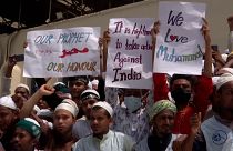 تظاهرة في العاصمة البنغلاديشية، دكا، تنديداً بتعليقات أدلى بها مسؤولين هنديين واعتبرت مسيئة للنبي محمد، 10 يونيو 2022