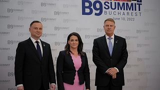 Polens Präsident Andrzej Duda, Ungarns Präsidentin Katalin Novak und Rumäniens Präsident Klaus Iohannis