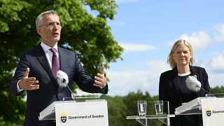 رئيسة الوزراء السويدية ماجدالينا أندرسون  والأمين العام لحلف الناتو ينس ستولتنبرغ - السويد 13/06/2022
