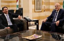 عاموس هوخشتاین، فرستاده ایالات متحده در دیدار با نجیب میقاتی نخست وزیر مستعفی لبنان