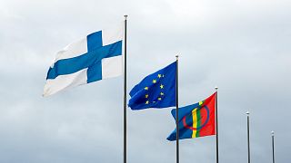 Finnish, EU and Sámi flags