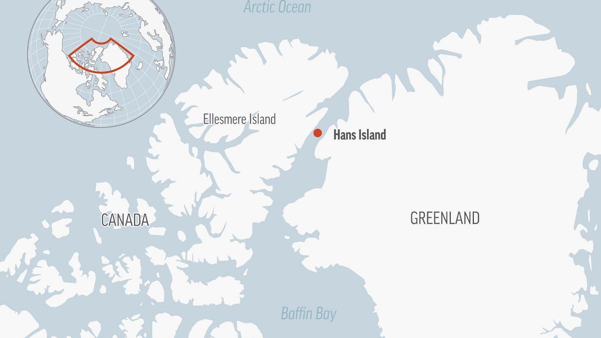 Map showing Hans Island, newly split between Canada and Denmark