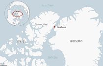 Map showing Hans Island, newly split between Canada and Denmark