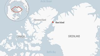 Map showing Hans Island, newly split between Canada and Denmark