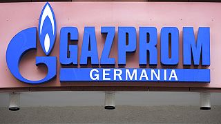 شعار "غازبروم جرمانيا" في مقر الشركة في برلين، 6 أبريل 2022