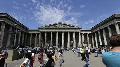 Visitors walk outside the British Museum in Bloomsbury, London