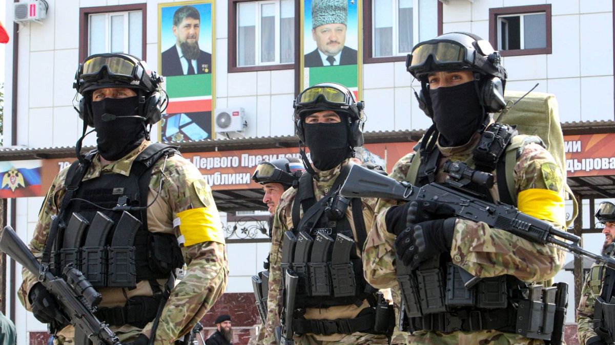 Armed Chechen special forces soldiers, pictured in Grozny, Russia.