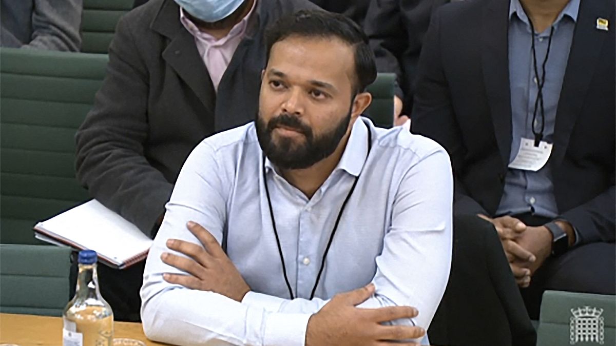 Former Yorkshire cricketer Azeem Rafiq testifying in front of a Digital, Culture, Media and Sport (DCMS) Committee in London on November 16, 2021.