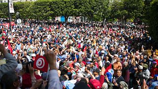 مظاهرة ضد الرئيس التونسي قيس سعيد في تونس العاصمة، تونس، 15 مايو 2022