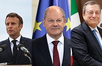 Emmanuel Macron, Olaf Scholz y Mario Draghi.