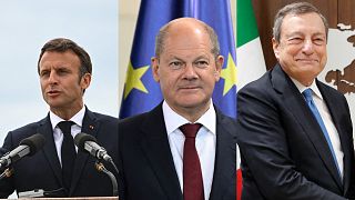 Emmanuel Macron, Olaf Scholz y Mario Draghi.