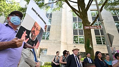 Unveiling of a street sign bearing the late journalist's name outside of the Embassy of Saudi Arabia in Washington, DC