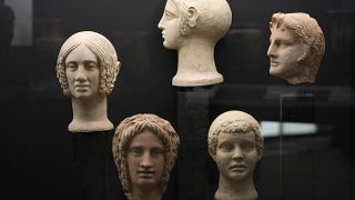 Votive terracotta heads and half-heads from the 3rd and 4th centuries B.C. are displayed in the new Museum of Rescued Art in Rome