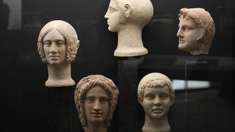 Votive terracotta heads and half-heads from the 3rd and 4th centuries B.C. are displayed in the new Museum of Rescued Art in Rome