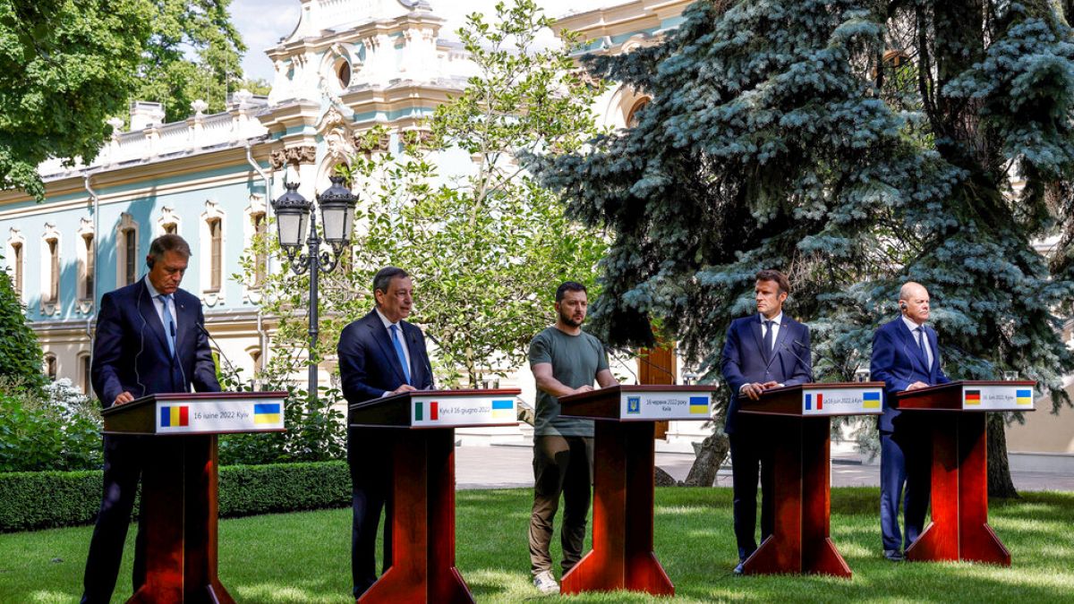 Владимир Зеленский и четыре европейских лидера в Киеве, 16 июня 2022 г.