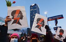 protest on International Women's Day in Warsaw, Poland
