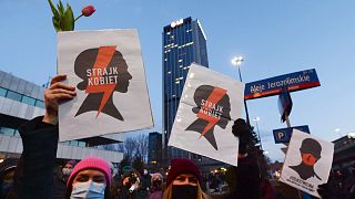 protest on International Women's Day in Warsaw, Poland