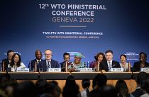 WTO Director-General Ngozi Okonjo-Iweala speaks a World Trade Organization Ministerial Conference at the WTO headquarters in Geneva early Friday, June 17, 2022. 