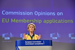 European Commission President Ursula von der Leyen speaks during a media conference at EU headquarters in Brussels, Friday, June 17, 2022.