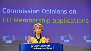 European Commission President Ursula von der Leyen speaks during a media conference at EU headquarters in Brussels, Friday, June 17, 2022.