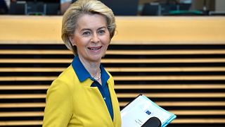 European Commission President Ursula von der Leyen arrives for a meeting of the College of Commissioners at EU headquarters in Brussels, June 17, 2022.