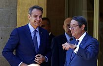 Ο Έλληνας πρωθυπουργός Κυριάκος Μητσοτάκης φτάνει στο προεδρικό Μέγαρο στην Κύπρο