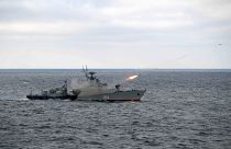 A Russian warship takes part in maneuvers in the Black Sea, Crimea, Thursday, Jan. 9, 2020.