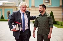 Volodímir Zelenski y Boris Johnson en Kiev, en la visita sorpresa del primer ministro británico