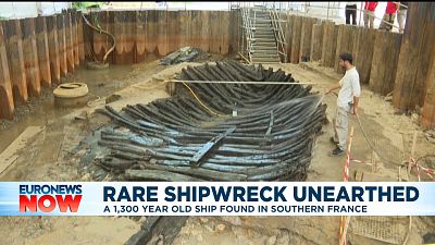An incredibly rare 1,300 year old shipwreck has been unearthed in southern France near Bordeaux.