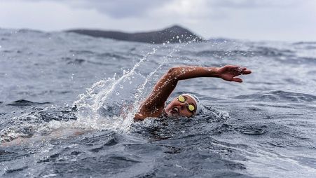 Chilean icy water swimmer Barbara Hernandez swam between the Pacific and Atlantic Oceans at Cape Horn in Punta Arenas