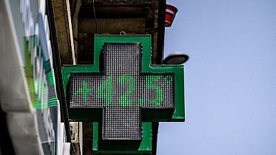 Pharmacy sign displaying the temperature of 42,5 Celsius degrees in Bordeaux, France
