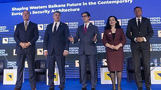Leaders of five Balkan countries attend the 'Prespa Forum Dialogue' on June 16, 2022.