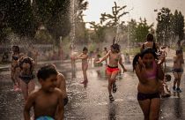 Children cooling off in Madrid, Spain