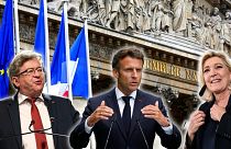 De g. à dr. : Jean-Luc Mélenchon, Emmanuel Macron et Marine Le Pen