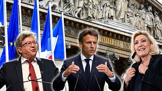 De g. à dr. : Jean-Luc Mélenchon, Emmanuel Macron et Marine Le Pen