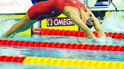 Спортсменка из Канады на Чемпионате мира по водным видам спорта в Будапеште, 19 июня 2022 г. 