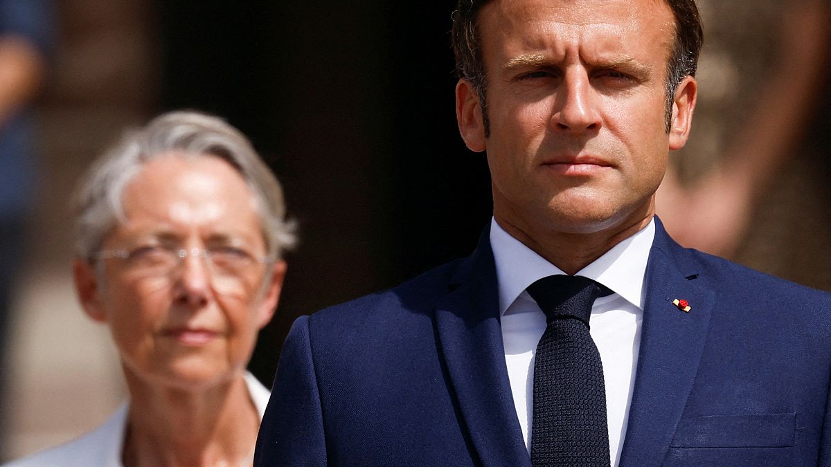 Presidente francês, Emmanuel Macron e a Primeira-ministra, Elisabeth Borne