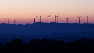 Serra de Rubio wind farm's wind turbines are pictured in Castellfollit del Boix on December 2, 2019
