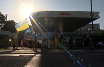 Protesta de ucranianos en una gasolinera de Bélgica
