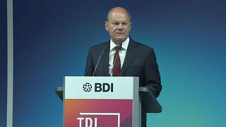 Der deutsche Bundeskanzler Olaf Scholz während seiner Rede beim Tag der Industrie