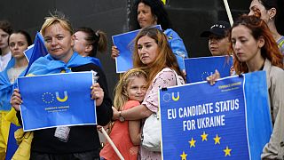 Демонстрация в поддержку стремления Украины в ЕС. Португалия, Лиссабон, 15 июня 2022 г.