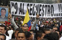 صورة لأرشيف لمسيرة ضد عمليات الاختطاف في العاصمة الكولومبية بوغوتا. 