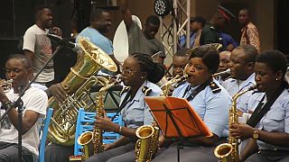 Cameroonian army bands perform for the annual International Fete de la Musique
